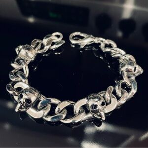 Stainless Steel Chunky Cuban Silver Skull Bracelet